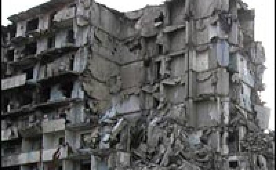 Ruined apartment blocks in Grozny, most of which remains destroyed.