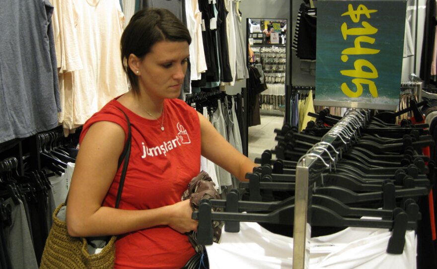 Meg Radunich, 22, has no income to finance a lot of shopping, so she's hanging on to clothing that she bought in the past few years.