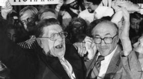 Howard Jarvis and Paul Gann celebrate after Proposition 13 wins on June 6, 1978.
