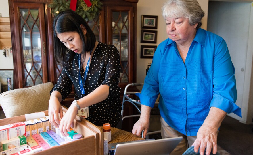 Gerald Chinchar's wife, Mary Jo (right), told the visiting nurse she especially appreciates getting the advice about what her husband should eat and drink. He doesn't always listen to his wife, Mary Jo said. "It's better to come from somebody else."