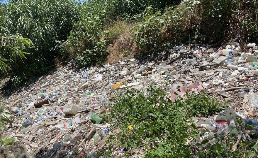 Trash that's been washed into the Tijuana River Estuary. Undated photograph.
