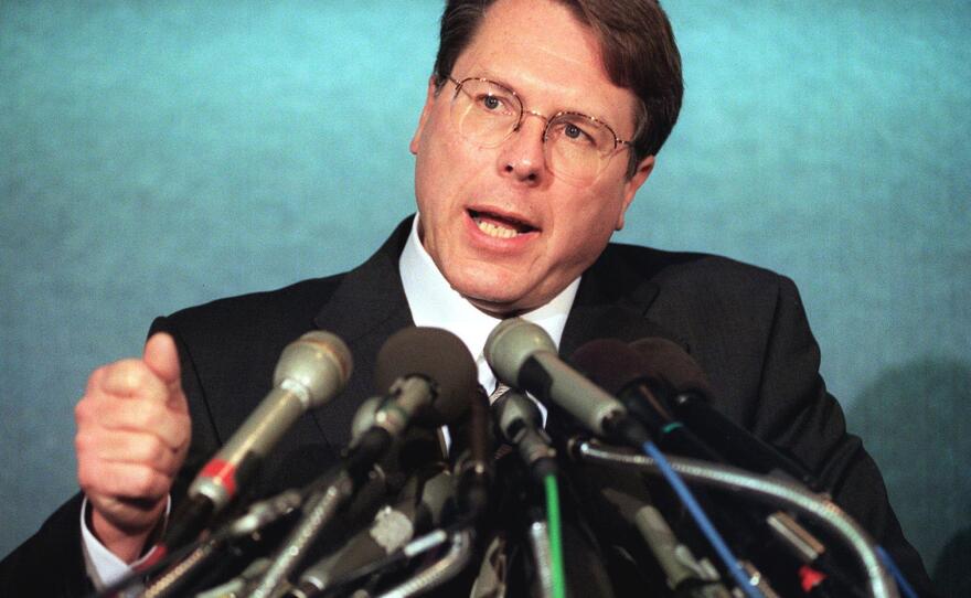 Wayne LaPierre, the executive vice president of the NRA, is seen here in a photo taken just weeks after the 1999 Columbine shooting. He can be heard on the recordings obtained by NPR calling some NRA supporters "nuts."