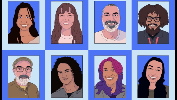 Top row (from left): Danalyn Garcia of Chicago Public Schools, Lucie Lane of Shawnee Mission School District in Kansas, Jeff Carroll of Newport News Public Schools in Virginia and Kaori Anderson-Walker of Boys' Latin of Philadelphia Charter School. Bottom row (from left): Paul Stone of Mt. Diablo Unified School District in California, Diana Swanson of Vail School District in Arizona, Kathleen Tejeda of Alvord Unified School District in California and Emily Ellis of Lexington School District Two in South Carolina.
