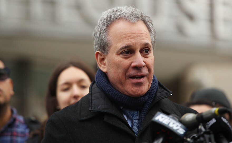 Then-New York Attorney General Eric Schneiderman speaks at a news conference on Jan. 30. Schneiderman resigned after multiple women accused him of physical abuse; a prosecutor announced Thursday that Schneiderman will not be facing criminal charges in connection with the case.