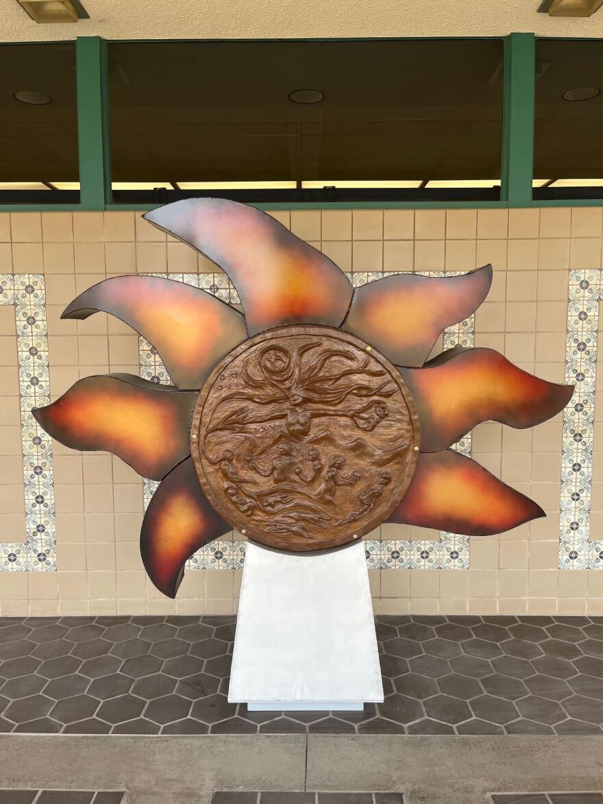 The sculpture, "Return of the Kumeyaay Creator" is seen outside the SDSU Imperial Valley Library in this undated photo.