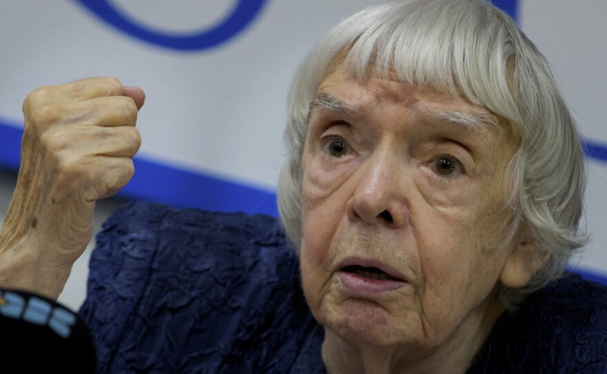 Russian human rights activist Lyudmila Alexeyeva speaks at a news conference in Moscow in 2012. She died Sunday at the age of 91.