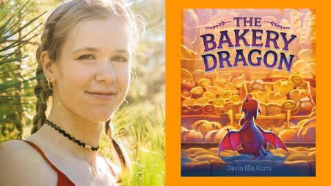 Photo of Devin Elle Kurtz with book, The Bakery Dragon