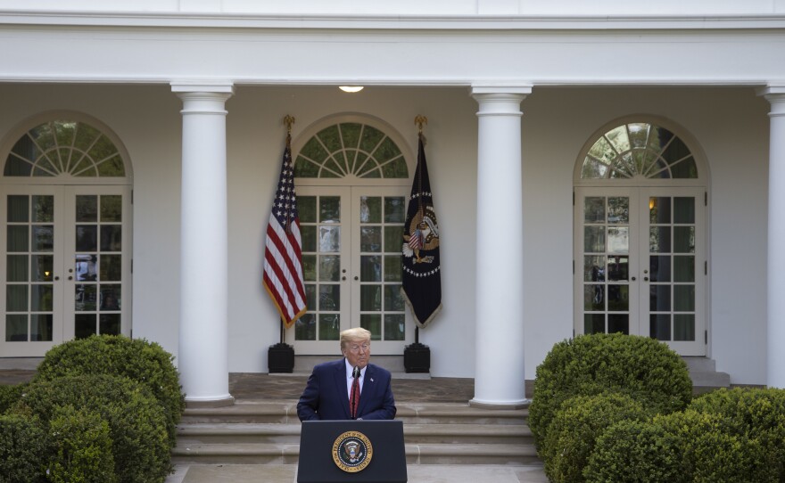 President Trump speaks in the White House's Rose Garden on Sunday.