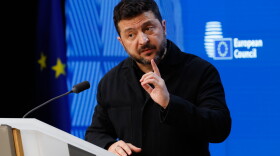 Ukraine's President Volodymyr Zelenskyy speaks during a media conference at the EU summit in Brussels, Friday, Oct. 16, 2026.