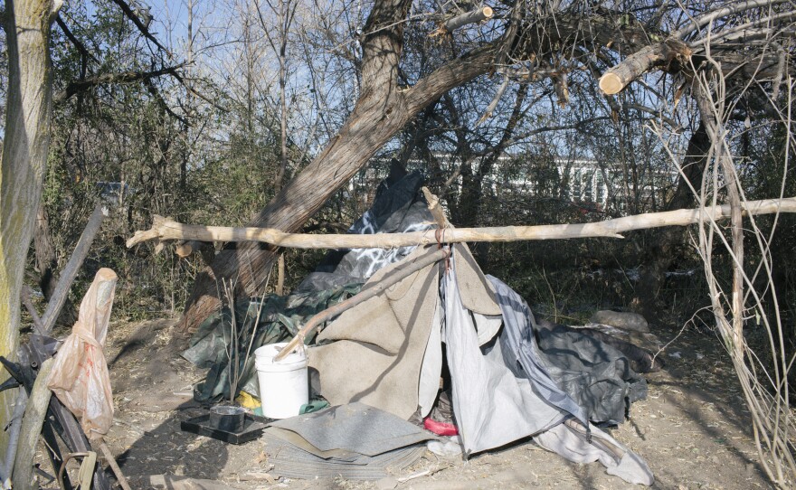 The city's homeless live in encampments like this one in South Salt Lake.