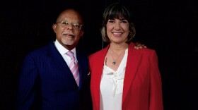 Host Henry Louis Gates, Jr. with journalist Christiane Amanpour while taping FINDING YOUR ROOTS.