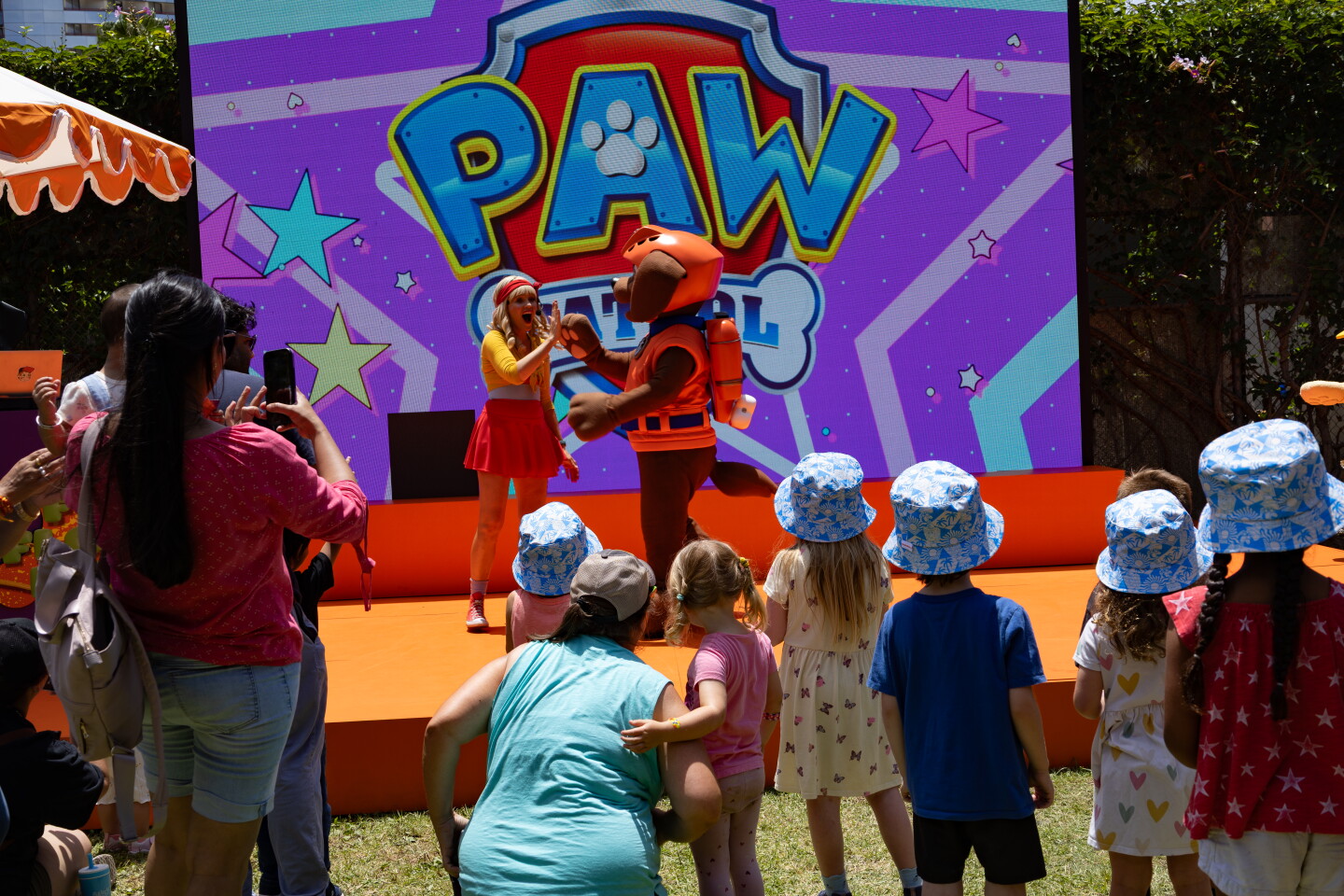 "PAW Patrol" characters dance at the Nickelodeon pop-up in downtown San Diego during Comic-Con, July 24, 2026.