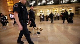 Metropolitan Transit Authority police keep watch inside Grand Central Terminal during the Operation Railsafe exercise October 8, 2010 in New York City.