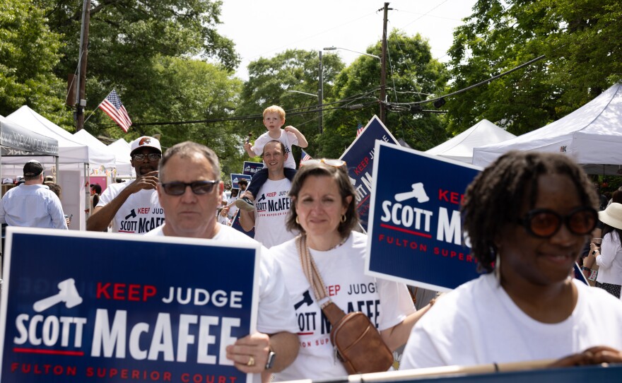 Fulton Superior Court Judge Scott McAfee at a parade in Atlanta on April 27.