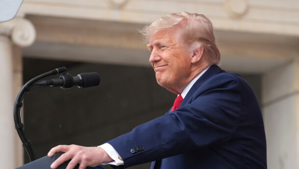 President Trump speaks at the Memorial Amphitheater in Arlington National Cemetery on May 25 in Arlington, Va.