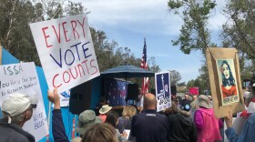 After more than 15 months of weekly rallies, the final protest rally was held Tuesday outside the office of Rep. Darrell Issa, R-Vista, April 24, 2018.
