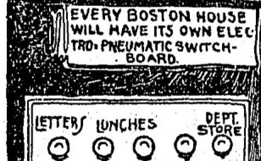 In 1900, Thomas F. Anderson wrote an article that imagined what Boston would look like in the year 2000, which included the delivery of food by pneumatic tubes.