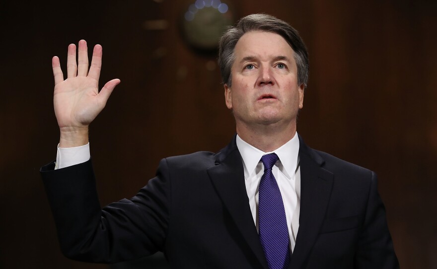 Supreme Court nominee Brett Kavanaugh is sworn in before testifying to the Senate Judiciary Committee in September 2018.