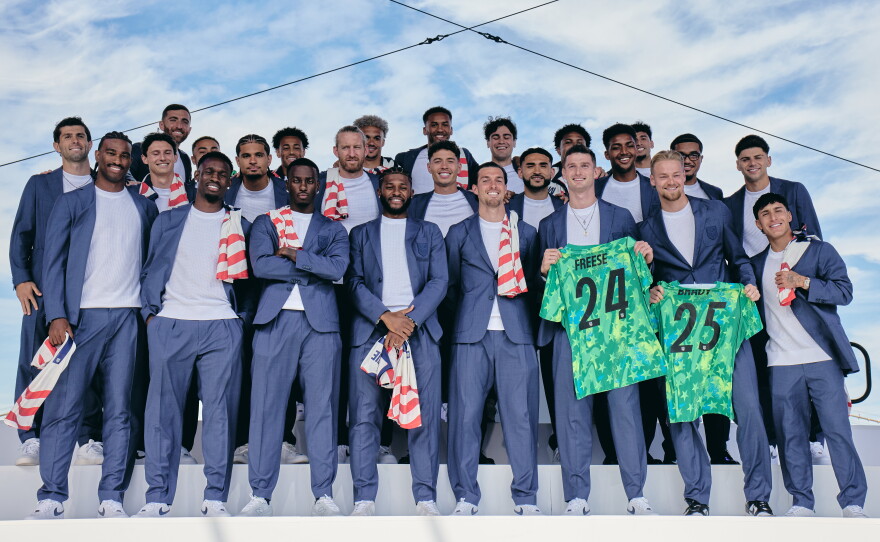The U.S. Men's National Team poses during the announcement of the 2026 World Cup roster in New York last month.
