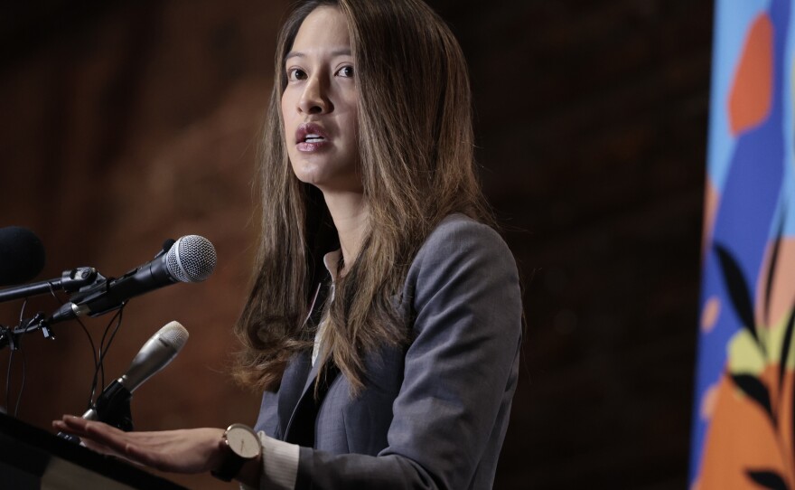 State Rep. Bee Nguyen, D-Ga., gives remarks at "The Asian Justice Rally — Break the Silence" event on March 16 in Atlanta.