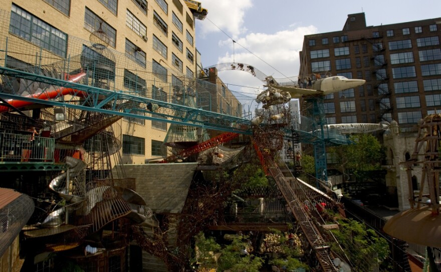 <p>The MonstroCity is a giant playground for kids and adults, a kind of jungle gym built of airplanes and fire engines and giant Slinkys. </p>