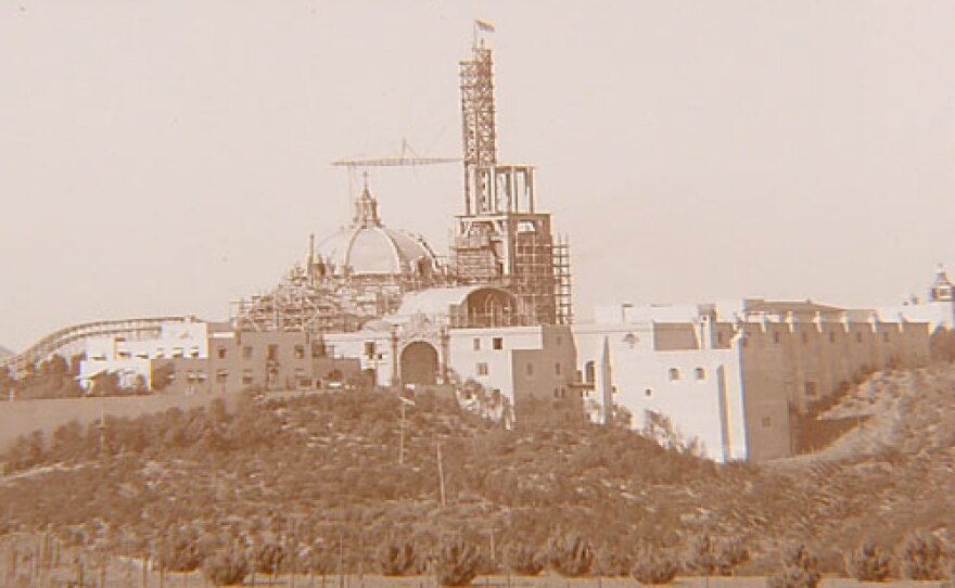 Historical photo of Balboa Park's California Tower before it was completed.