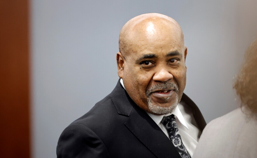Duane Davis appears in court during his murder trial, related to the 1996 killing of rapper Tupac Shakur, in Clark County District Court at the Regional Justice Center in Las Vegas, Thursday, Aug. 20, 2026.