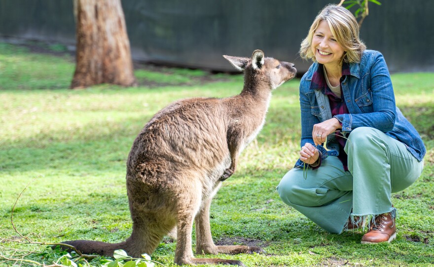 Samantha Brown visiting an animal Sanctuary in Melbourne, Australia.