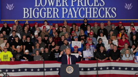 In this file photo, President Trump speaks about the economy at a rally Tuesday, Jan. 27, 2026, in Clive, Iowa.