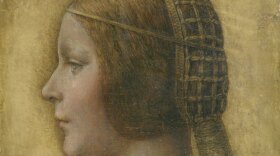 Close up of Leo Stevenson recreating Monet's "Haystacks" painting.