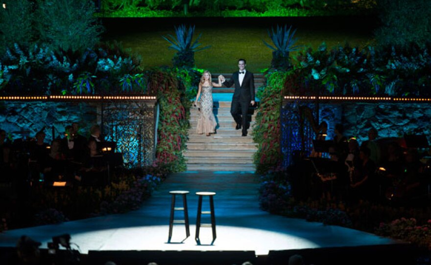 Jackie Evancho performs with Cheyenne Jackson in the Longwood Gardens Open Air Theatre in Brandywine Creek Valley in Pennsylvania.