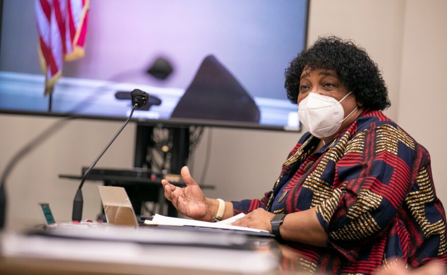 Shirley Weber testifies during her confirmation hearing as Secretary of State on Jan. 26, 2021, in Sacramento.