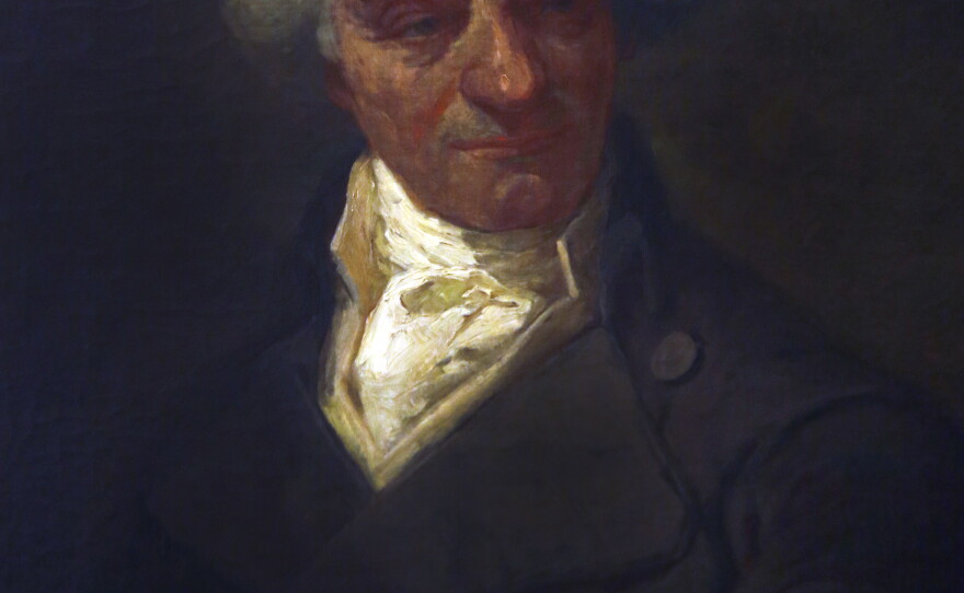 A portrait of Gov. Elbridge Gerry hangs in a hallway at the State House in Boston. In 1812, Gerry drew up a redistricting plan to protect his cronies — leading to the word "gerrymander."