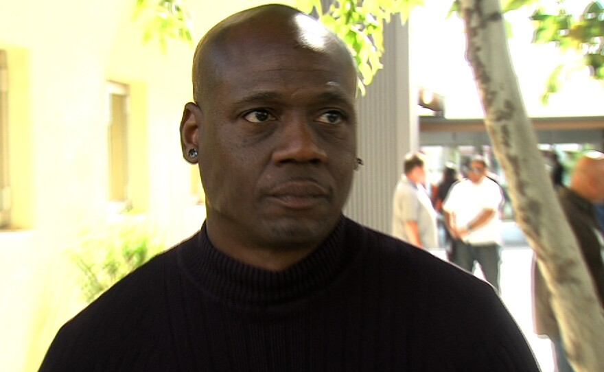Navy veteran Jeremiah Pannell was homeless until he found the Veterans Village of San Diego, where he watched Brown sign the Veterans Housing and Homeless Prevention Act on Thursday, October 10, 2013.