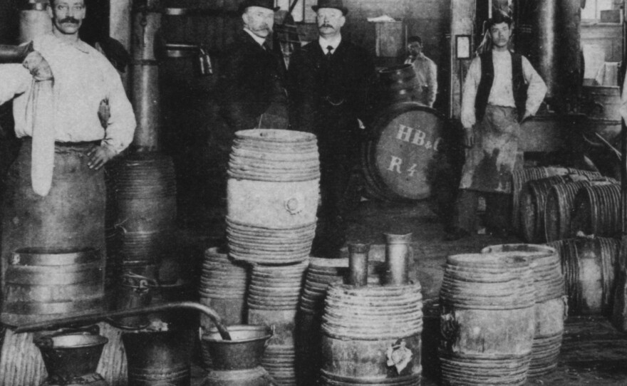 Workers pose for a photo at the Hoboken de Bie & Co. gin distillery in Rotterdam, Netherlands, circa 1900. By the end of the 19th century, cocktail culture had helped make gin a more respectable spirit.