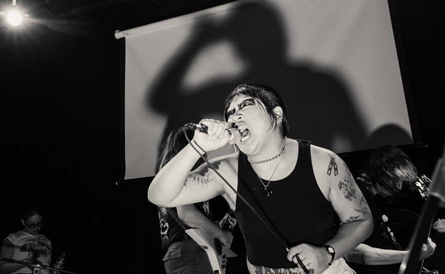 Frankie Ortanez, the lead vocalist for Kanta Kanta, performs at the seventh annual Aklasan Festival in San Francisco on Aug. 5, 2022.
