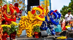 Lion dancers perform at the San Diego Tết Festival on Feb. 17, 2024.