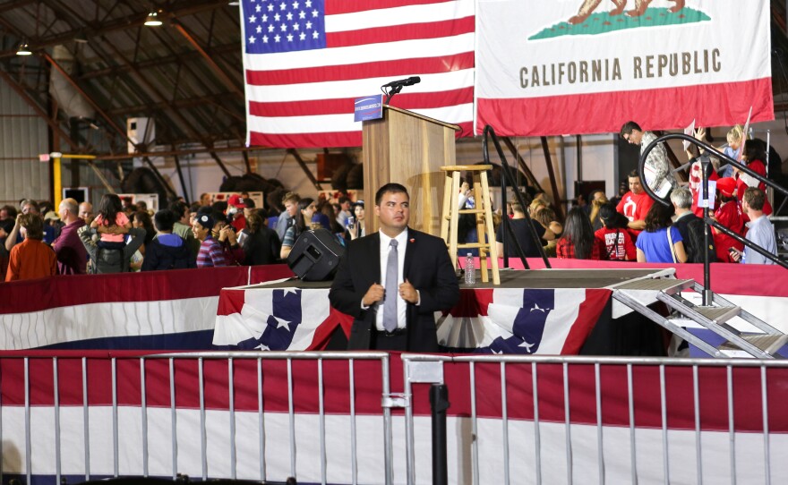 Secret service agents guarded Sanders' podium at his Los Angeles rally after he lost the California primary June 7.