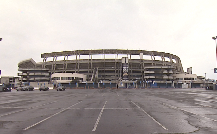 Qualcomm Stadium and its parking lot sit empty on Jan. 23, 2017.