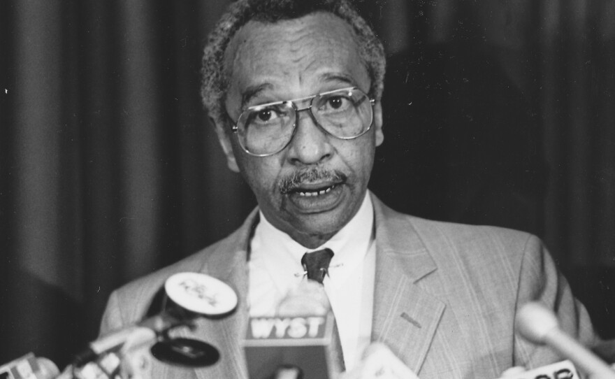 Former Maryland Democratic Congressman Parren Mitchell holds a press conference in 1986.