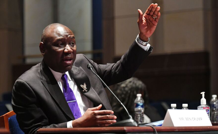 Civil rights attorney Benjamin Crump, shown testifying at a June 10 House Judiciary Committee hearing prompted by the death of George Floyd, announced he has filed a civil lawsuit against "the City of Minneapolis and police officers" on behalf of Floyd's family.