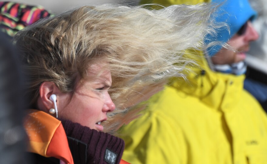 Norway's Silje Norendal's hair blows in the strong wind during the women's snowboard slopestyle final event at the Phoenix Snow Park during the Pyeongchang 2018 Winter Olympic Games on Monday.