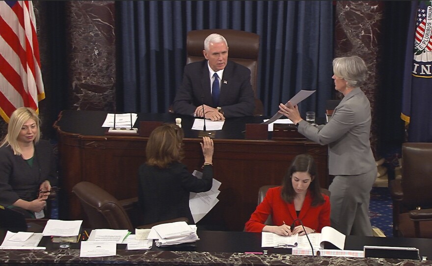 Vice President Pence presided over the Senate during the Senate's vote on Education Secretary Betsy DeVos. The Senate confirmed DeVos with Pence breaking a 50-50 tie.