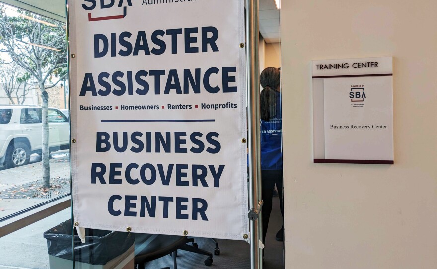 The entrance to the U.S. Small Business Administration's Business Recovery Center inside the Southwestern College Higher Education Center in National City, Feb. 26, 2024.