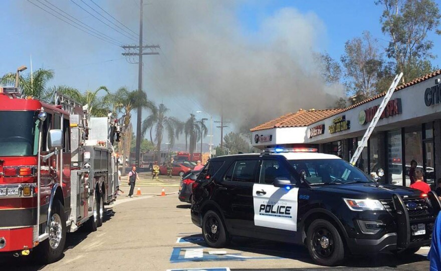 Burning Escondido Dry Cleaner's Roof Collapses, Injuring Firefighter