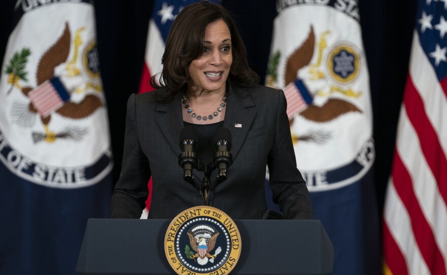 Vice President Kamala Harris delivers remarks to State Department staff, Thursday, Feb. 4, 2021, in Washington.