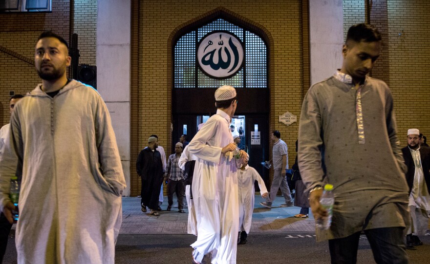 Members of the Muslim community leave the East London Mosque after prayers before the start of the holy month of Ramadan in June 2014 in London, England. The mosque has an estimated 7,000 worshippers.