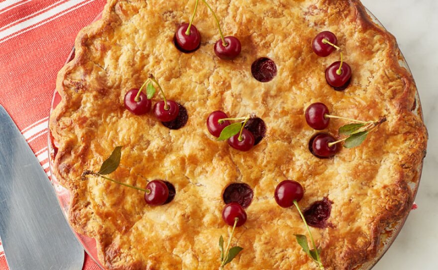 Martha’s polka dotted double-crusted sour cherry pie.