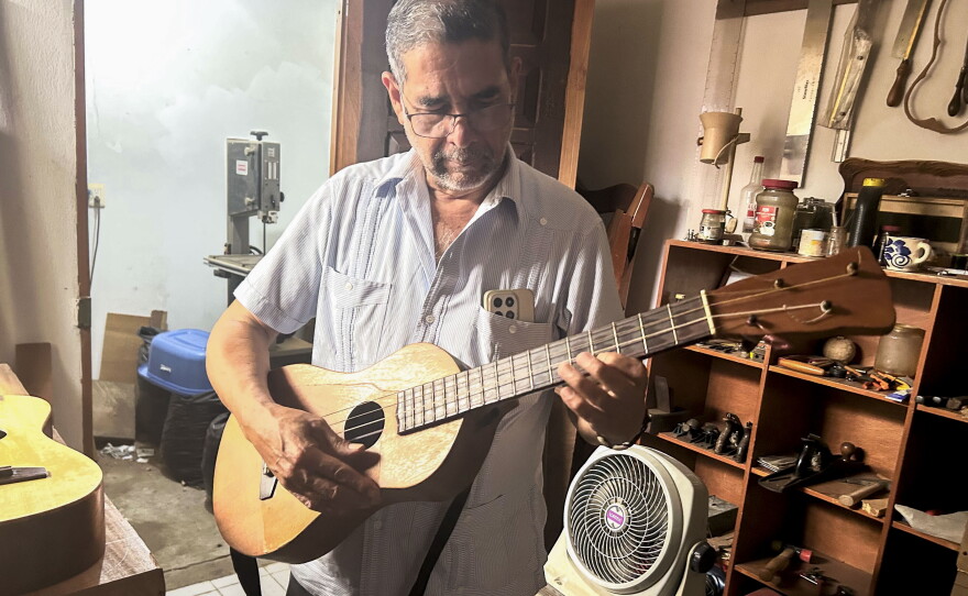 Gilberto Gutierrez in his workshop in Veracruz. He is a giant in son jarocho, a famous instrument maker, and founder of the caSon Cultural Center.