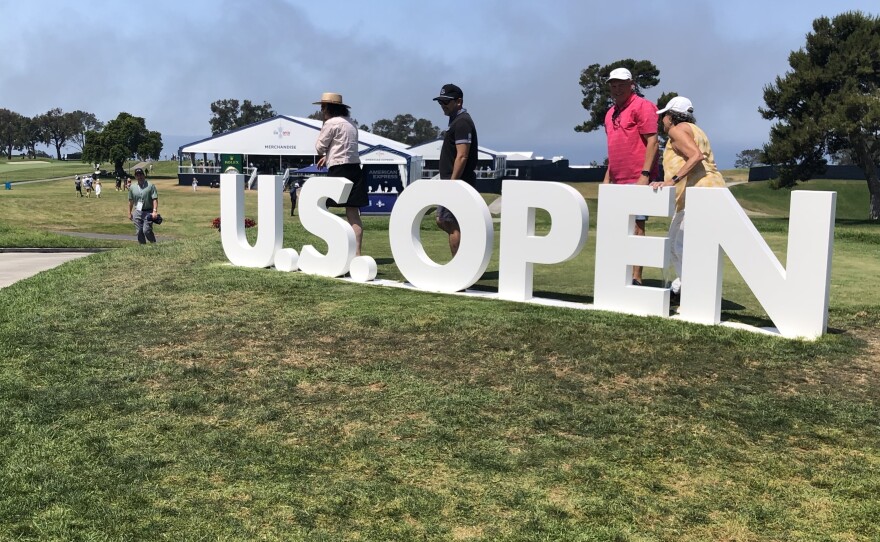 A sign commemorating the U.S. Open at Torrey Pines Golf Course. June 17, 2021.